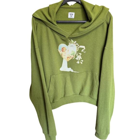 Boys Lie Perpetual Feelings Thermal Hoodie Sweatshirt Olive Green One Size - Picture 4 of 14